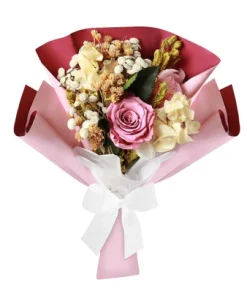 Buquê Rosa Encantada e Flor Seca Violeta