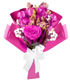 Buquê Rosa Encantada e Flor Seca Pink