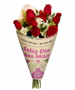 Buquê Maravilha com 8 Rosas Vermelhas Mãe Feliz
