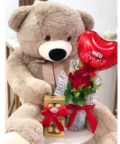 Urso de Pelúcia Gigante E Arranjo de Rosa Dia dos Namorados